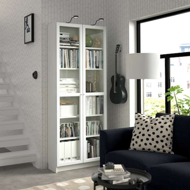 Double door simple bookcase - white - oak grain - walnut grain